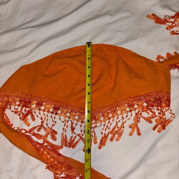 Boho Orange Fringed Cropped Bandeau Top - Picture 7 of 9